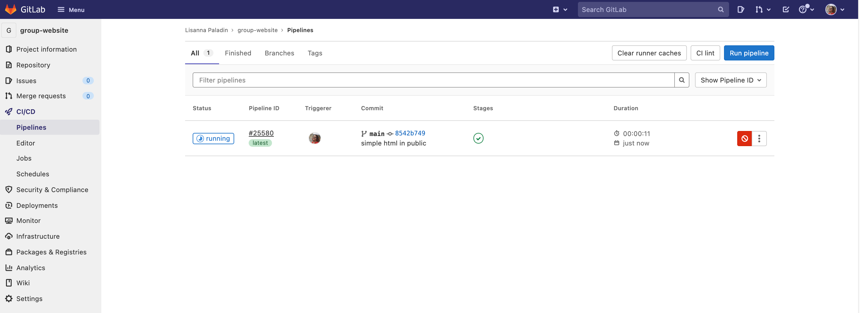First running pipeline