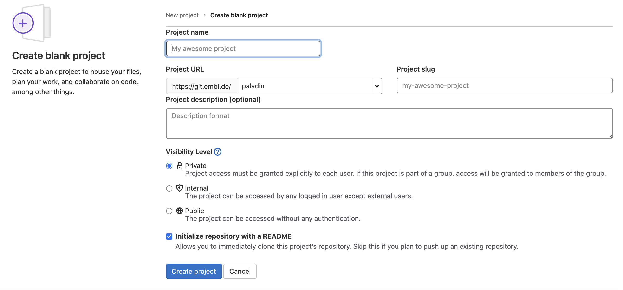 Blank new repository page