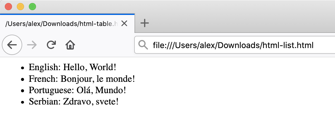 Esempio di
lista HTML