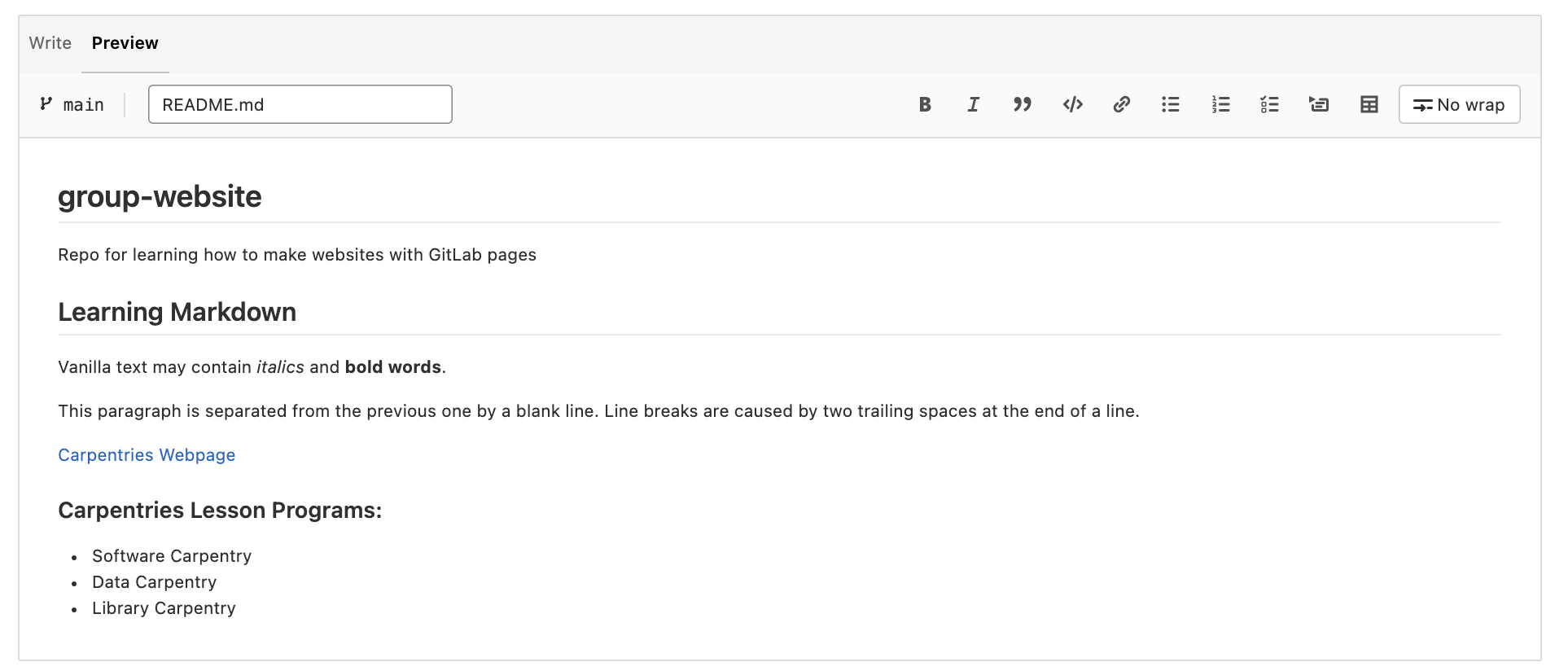 Anteprima della formattazione aggiunta alREADME