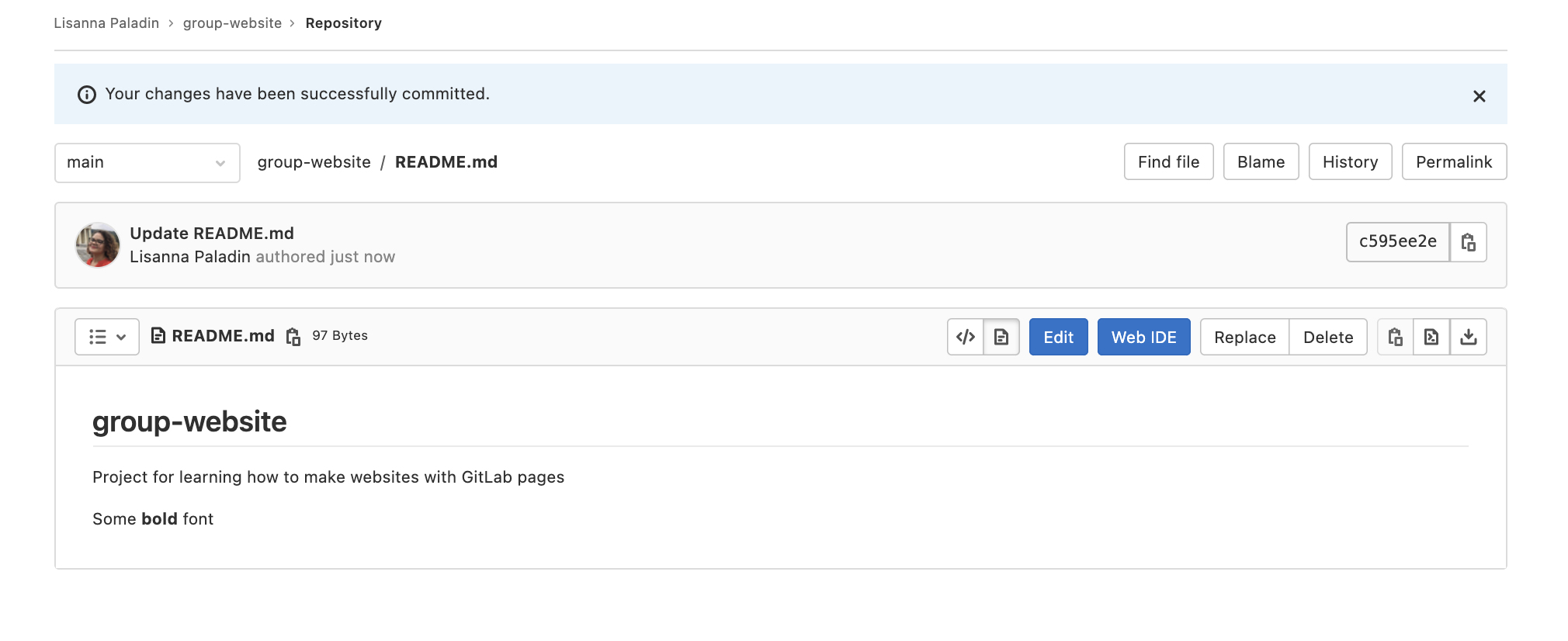 Dopo il commit delle modifiche al README